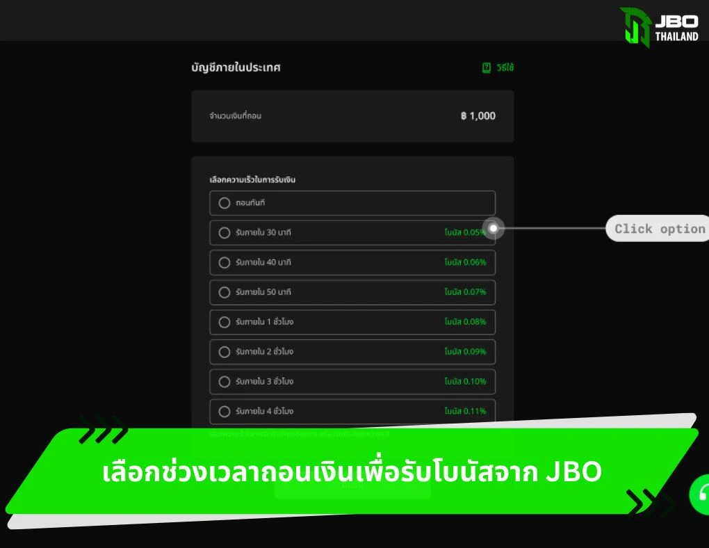 เลือกช่วงเวลาถอนเงินเพื่อรับโบนัสจาก JBO