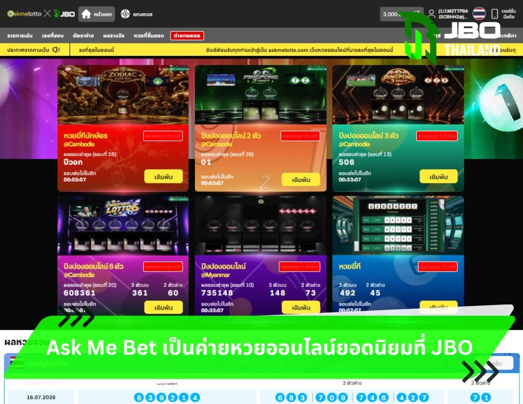 Ask Me Bet เป็นค่ายหวยออนไลน์ยอดนิยมที่ JBO