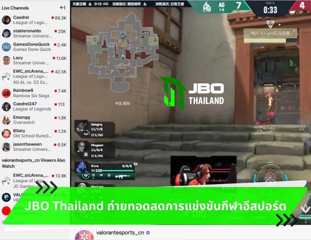 JBO Thailand ถ่ายทอดสดการแข่งขันกีฬาอีสปอร์ต